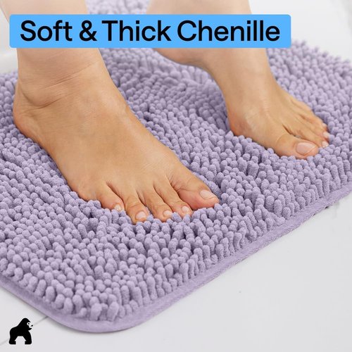 GORILLA GRIP Bath Rug Mat - Thick Soft Absorbent Chenille | Quick-Dry Microfiber, 60x24", Light Purple