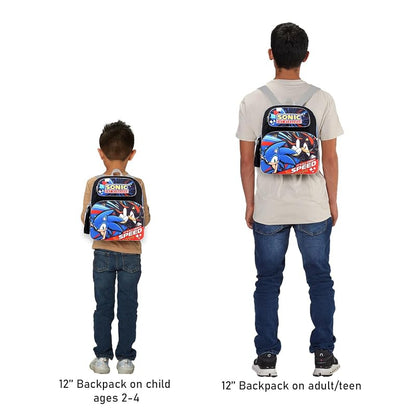 Sonic The Hedgehog Kids Mini Backpack 12 Inch with Bundle, Adjustable Straps