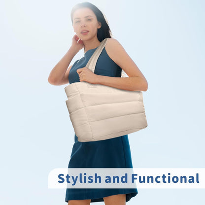 TOPDesign Puffer Tote Bag - Lightweight Quilted Handbag with Compartments for Work & Travel