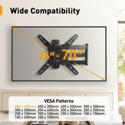 Perlegear Long Arm TV Wall Mount - Full Motion for 26-70 Inch TVs Up to 100 lbs | 31.65” Extension, Swivel & Tilt