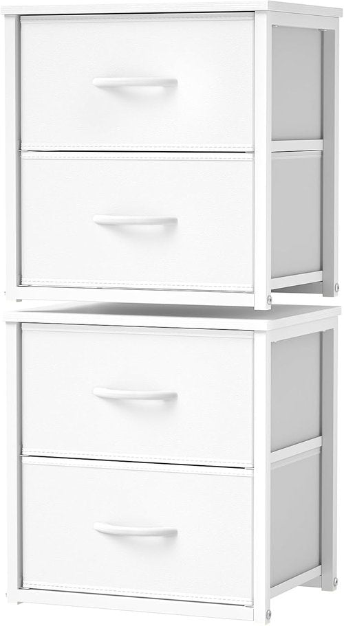 DAOUTIME Stackable Storage Drawers - 4 Drawer White Closet Organizer with Wooden Top & Metal Frame