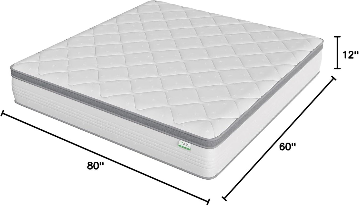 Novilla Queen Mattress - 12 Inch Hybrid Comfort Foam & Innerspring Pillow Top | Pressure Relief & Soft Support