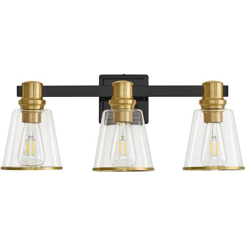 Deyidn Vanity Lights Black Gold Bathroom Light Fixtures Over Mirror, 3 Light Vanity Lighting Fixtures, Mid Century Modern Wall Sconce with Clear Glass Shades for Farmhouse Bedroom