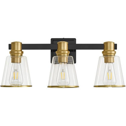 Deyidn Vanity Lights Black Gold Bathroom Light Fixtures Over Mirror, 3 Light Vanity Lighting Fixtures, Mid Century Modern Wall Sconce with Clear Glass Shades for Farmhouse Bedroom