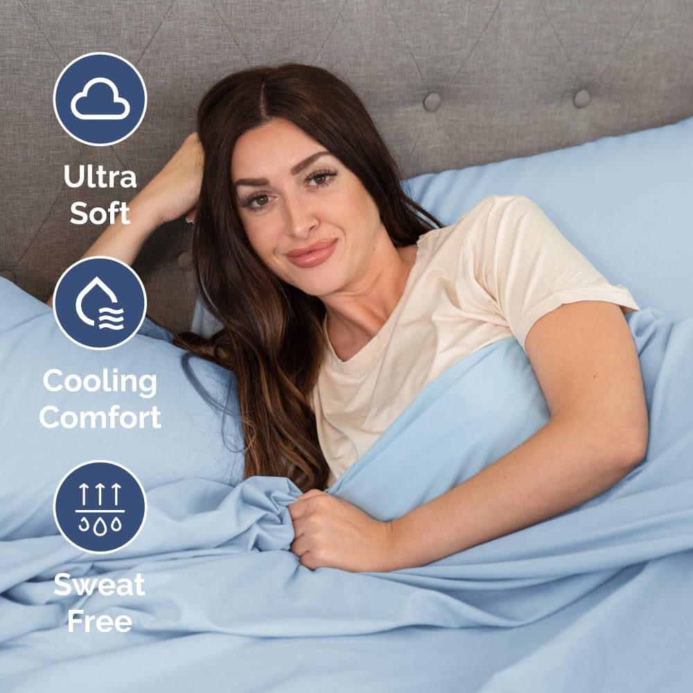 Skiennix Short Queen Size 4-Piece Sheet Set - Soft, Breathable & Cooling Bed Sheets with Deep Pockets - Luxury Light Blue Bedding for All Ages