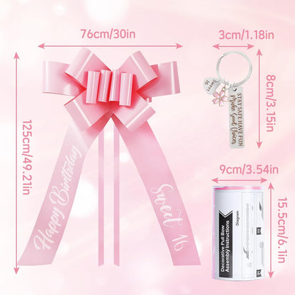 Skiennix 30 Inch Giant Car Bow - Big Pink Bow for Sweet 16 Birthday Surprise | Easy Pull Ribbon Decoration