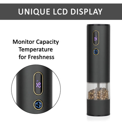 Rechargeable Electric Salt and Pepper Grinder Set with LCD Display, Adjustable Coarseness, Automatic Salt & Pepper Grinder Set for Kitchen, Aluminum Alloy Electric Pepper Mill