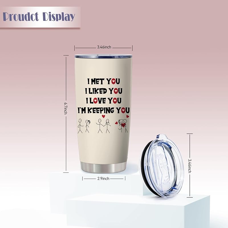 20oz Romantic Couple Stainless Steel Tumbler with Lid - Variation: I'm Keeping You