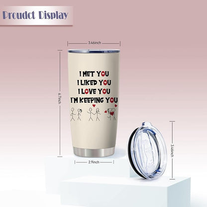 20oz Romantic Couple Stainless Steel Tumbler with Lid - Variation: I'm Keeping You