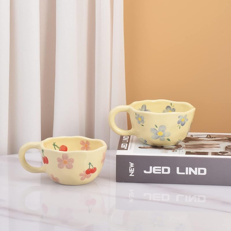 Koythin 8.5oz Floral Ceramic Mug - Blue Flower Coffee Tea Cup (Variation: Blue Flower)