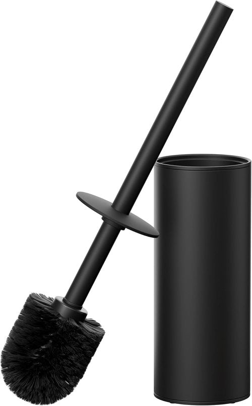 Forious Toilet Brush Set - Heavy Duty 304 Stainless Steel Base & Long Handle | 2 Brush Heads, Black