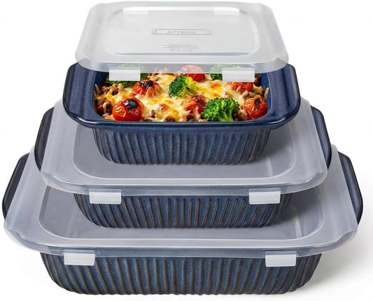 Artena Casserole Dishes - Ceramic Baking Dish Set With Handles | Large Lasagna Pan, 3 Sizes (Blue)