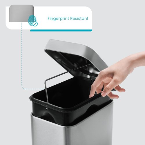 Home Zone Living 1.3 Gallon Small Bathroom Trash Can with Lid and Step Pedal, Stainless Steel Wastebasket with Slim Design for Home and Office, Silver, 5 Liters