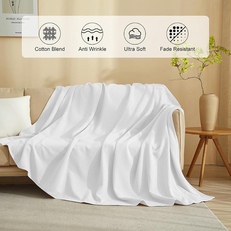 Queen Cotton Blend Jersey Knit Quilted Blanket - White, 90x90 Inches