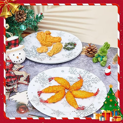 11 Inch Silver White Snowflake Christmas Plates Set of 10 - Winter Party Dinnerware