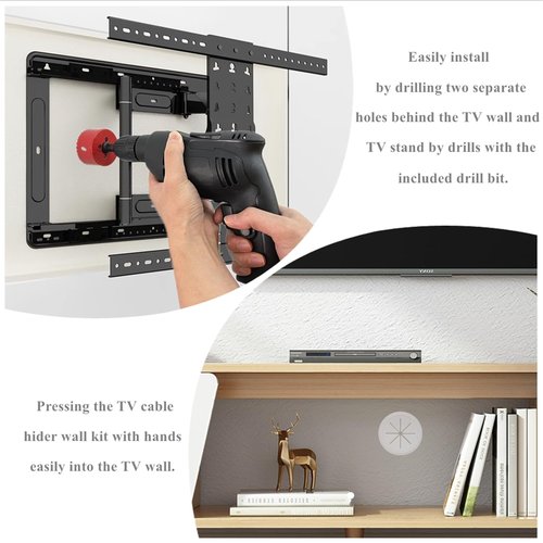 4 Pack TV Cord Hider for Wall Mounted TV, 2-3/8"(60mm Hole) Wire Hider in Wall Cable Management Kit, Includes 4 Pass Throughs and 1 Hole Saw Drill Attachment Easy to Install