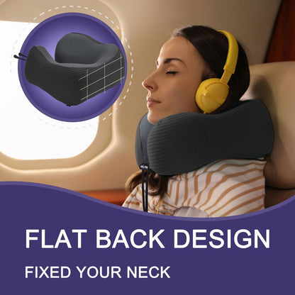 Napfun Neck Pillow - Memory Foam Travel Pillow with Pouch, Sleep Mask & Earplugs | Black Striped Kit
