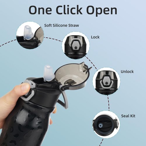 BJPKPK 25oz Insulated Water Bottle - BPA-Free Stainless Steel, Leak-Proof Design, Black Leopard