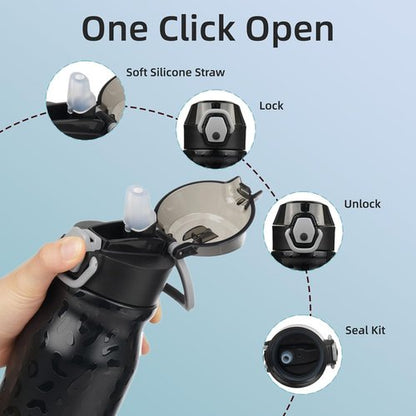 BJPKPK 25oz Insulated Water Bottle - BPA-Free Stainless Steel, Leak-Proof Design, Black Leopard