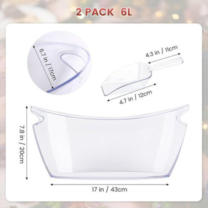 2-Pack Clear Ice Bucket Set – Beverage Tub & Champagne Bucket,Perfect for Mimosa Bar Supplies,Ice Buckets for Parties,and Events