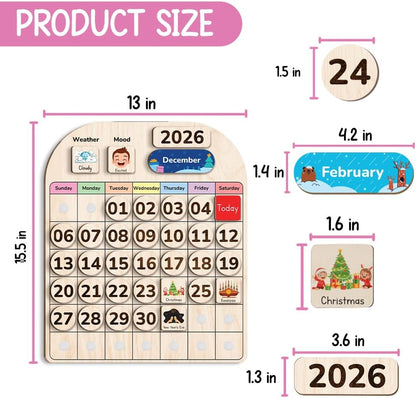 TinyKidz Wooden Calendar - Educational Learning Tool for Kids | Preschool & Toddler Size