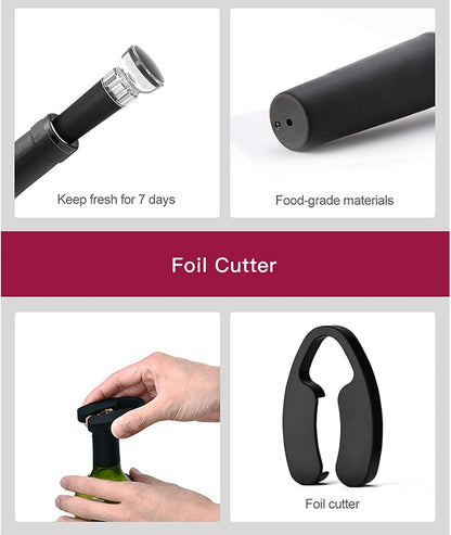 Wine Opener Set, IPEROT Air Pressure Pump Bottle Opener with Foil Cutter, Aerator Pourer, Vacuum Stopper(4PCS), Simple Cork Remover, Efficient Corkscrew Bottle Opener, Great for Wine Lovers