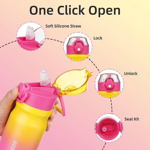 BJPKPK Insulated Water Bottle - 14oz Stainless Steel Flask with Straw & Leak-Proof Lid | Rainbow