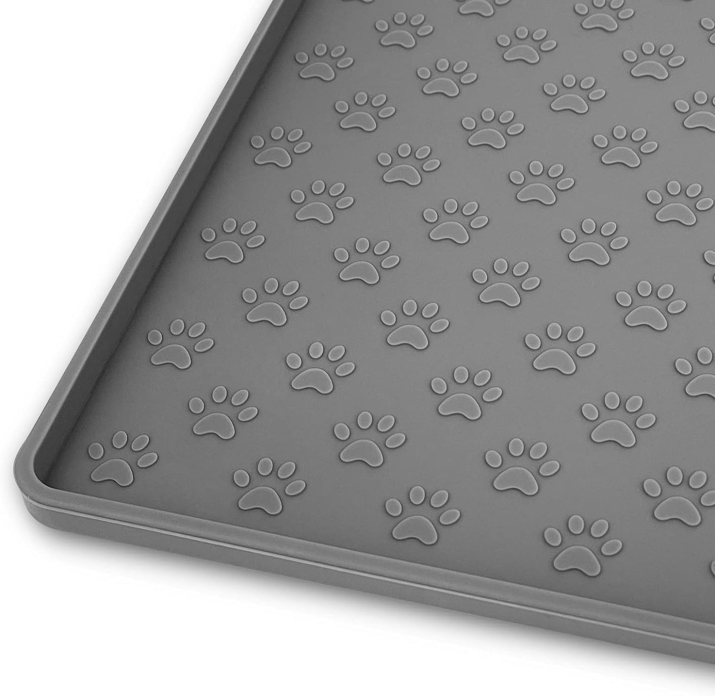 Ptlom Pet Placemat - Silicone Food & Water Mat for Dogs & Cats | Grey, 18" x 12" Size