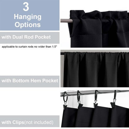 Chyhomenyc Short Black Out Curtains 36 Inch Length, Small Blackout Curtain Tier Thermal Insulated Half Window Curtains for Kitchen Basement Cabinet Camper RV Bunk, 2 PCS, Each 30" Wx36 L, Black