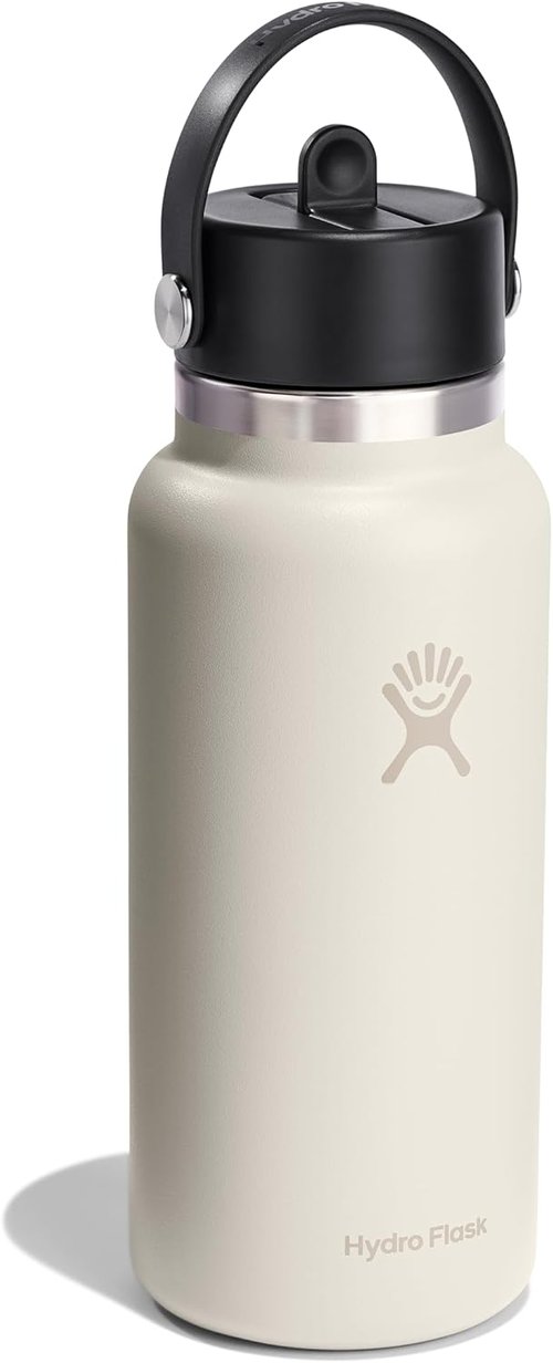 Hydro Flask Water Bottle - Insulated Stainless Steel | 32 Oz Ivory with Wide Straw Lid, Leakproof