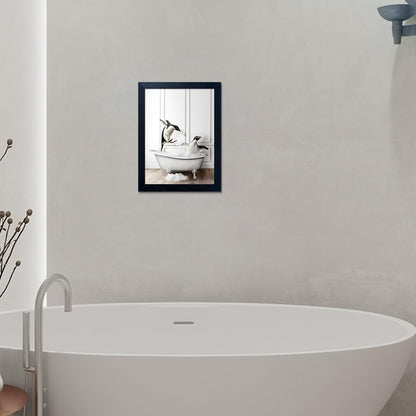 Skiennix Kids Bathroom Wall Decor - Funny Black & White Canvas Print of Cute Penguins in Bathtub