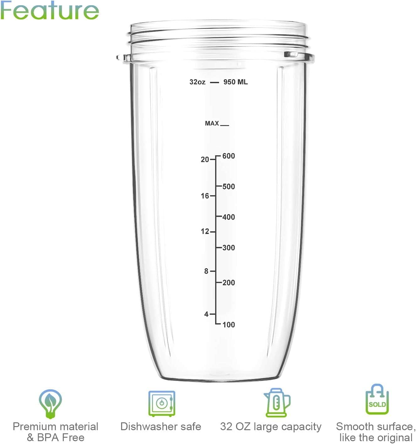 NutriBullet 7-Piece Blender Cup & Blade Replacement Set - 32oz Huge Cup with Flip-Top Lid & Premium Extractor Blade