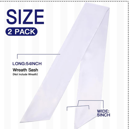 Skiennix Wreath Sash - Blank White for Monogram Embroidery | 5'' W x 54'' L | Front Door Decor (2 Pack)