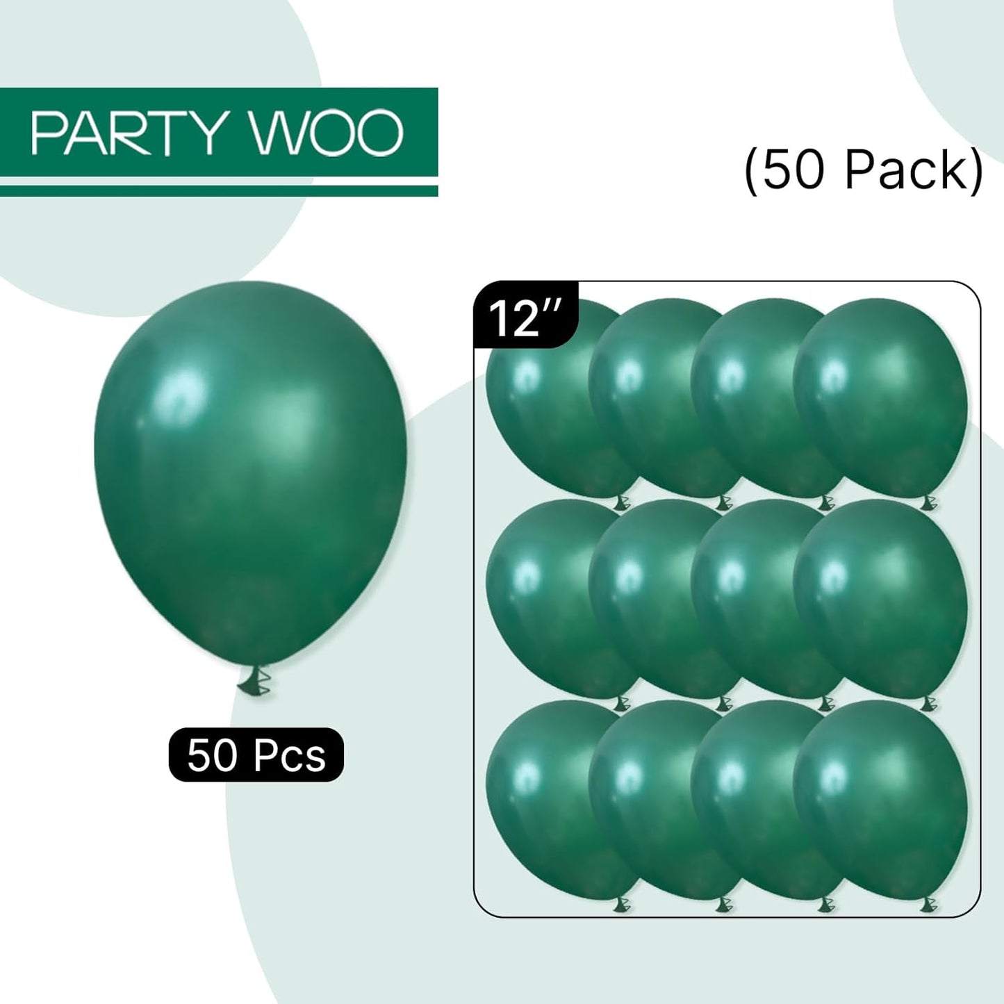 PartyWoo Dark Green Balloons - 50 Pcs 12 Inch Pearl Emerald Forest Green for Baby Shower & Birthday Decor