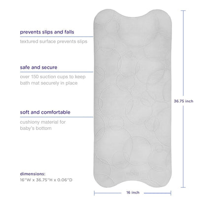 Ubbi Cushioned Non-Slip Bath Mat for Baby, Powerful Suction Cups, Baby Bathtub Time Essentials, Gray