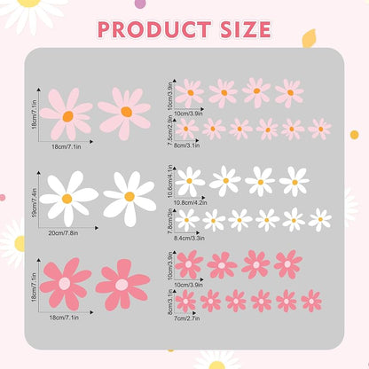 9 Sheets Pink and White Daisy Flower Wall Decals for Girls Bedroom - Variation: Pink and White