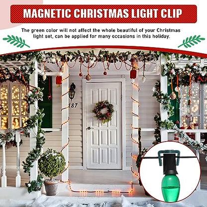 Frienda 200 Pieces Magnetic C9 Christmas Light Clips Outdoor Green Round