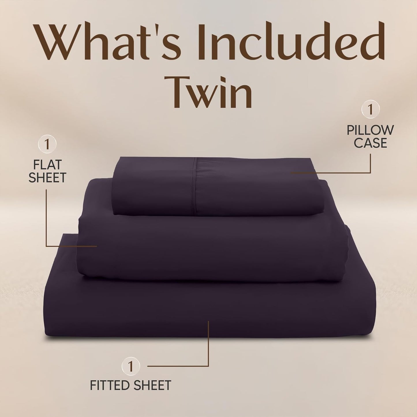 Utopia Bedding Twin Sheet Set - Soft Microfiber 3-Piece Bed Sheets for Twin Size Bed | Dark Purple