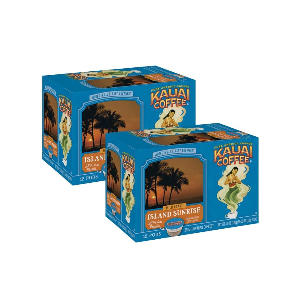 Kauai Coffee Single-serve Pods, Island Sunrise Mild Roast, Premium Coffee from Hawaii’s Largest Coffee Grower, 12 Count (Pack of 2), 4.2 Ounce, 1