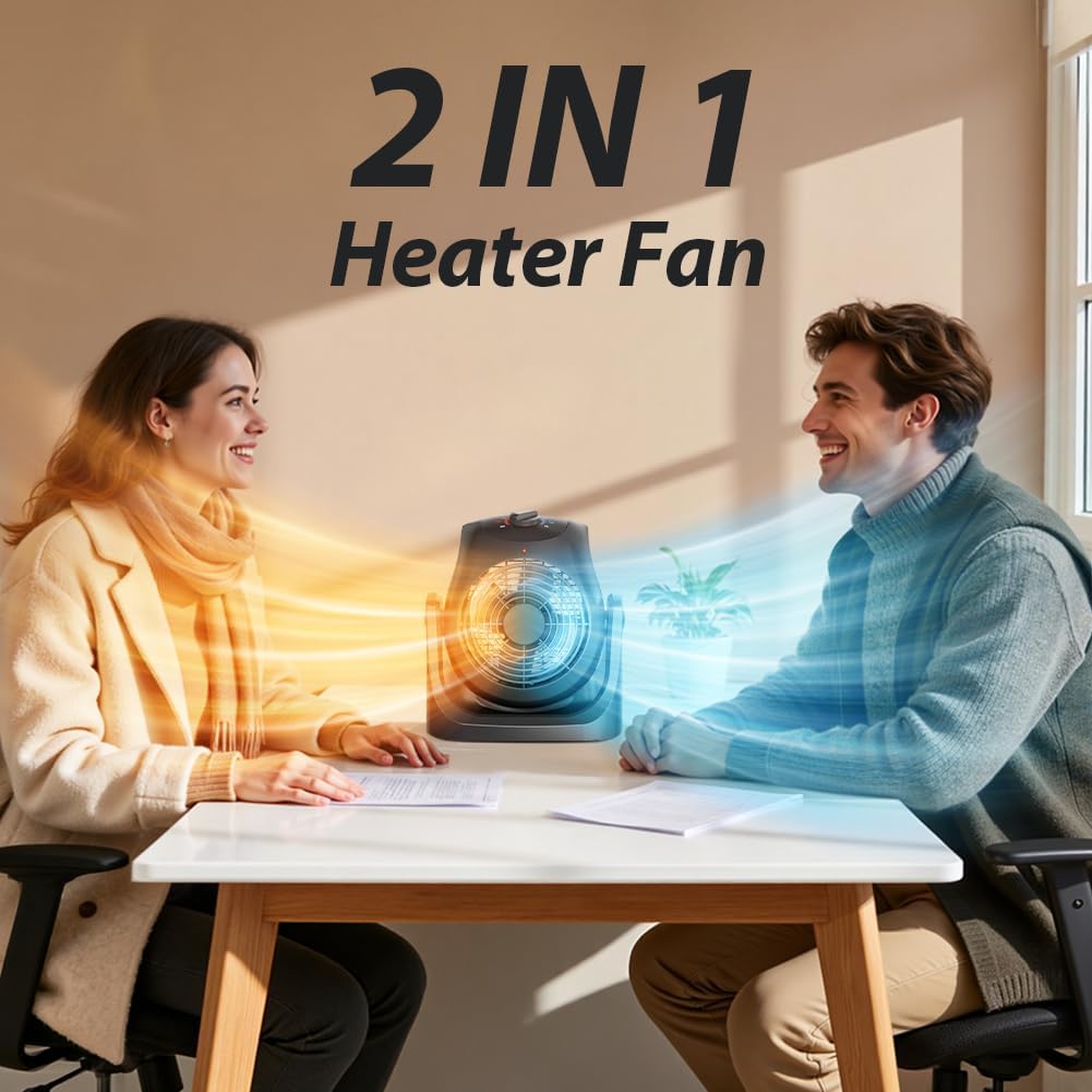 Skiennix Portable Electric Space Heater & Desk Fan - 2-in-1 Combo with 45° Tilt & 1500W Overheat Protection