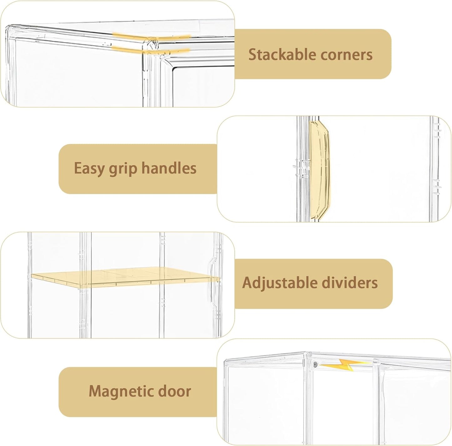 Skiennix Acrylic Display Case - Clear Storage Bin with 3 Adjustable Layers & Magnetic Door | Large 2-Pack