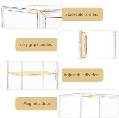 Skiennix Acrylic Display Case - Clear Storage Bin with 3 Adjustable Layers & Magnetic Door | Large 2-Pack