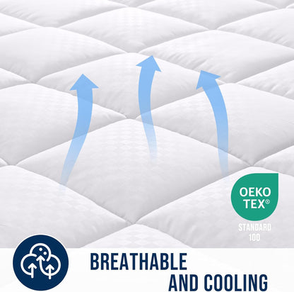 OLANLY Queen Quilted Mattress Pad - Soft Pillow Top, Cooling Comfort, Machine Washable, Deep Pocket, White
