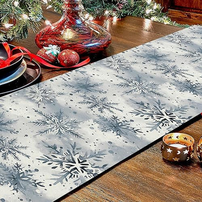Winter Snowflake Christmas Table Runner 13 x 36 Inch Watercolor Farmhouse Decor