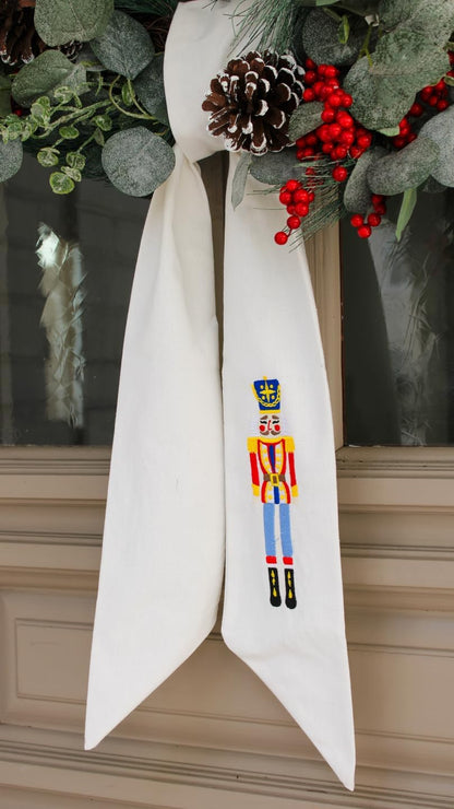 Nutcracker Linen Wreath Sash - Blank Embroidered Christmas Decor | 56" L x 4.5" W for Indoor/Outdoor Use