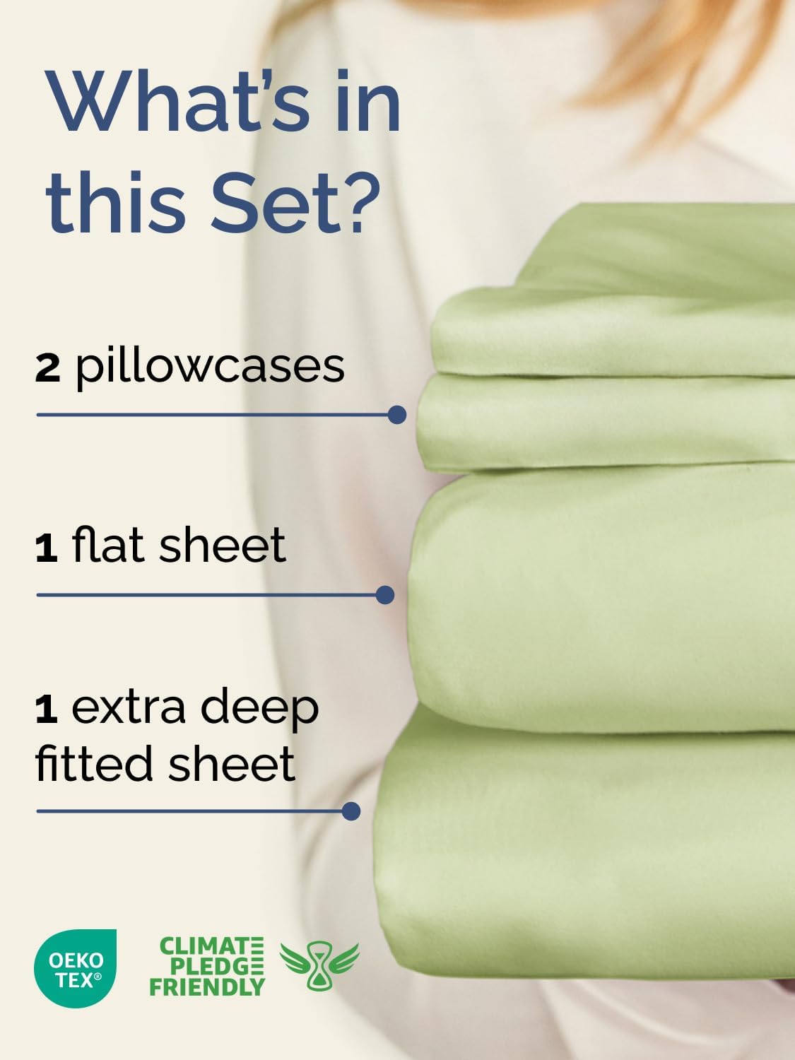 Skiennix Extra Deep Twin Sheet Set - 4 Piece Breathable Cooling Bedding - Soft Wrinkle-Free Light Sage