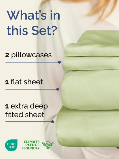 Skiennix Extra Deep Twin Sheet Set - 4 Piece Breathable Cooling Bedding - Soft Wrinkle-Free Light Sage