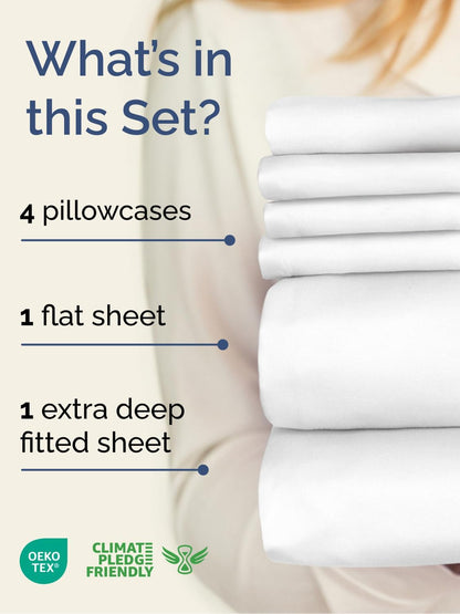 Skiennix Extra Deep King Sheet Set - 6 Piece Breathable Cooling Bedding - Soft, Wrinkle-Free White