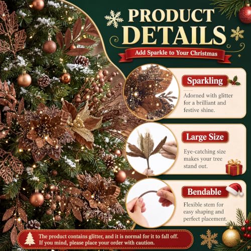 Glitter Bronze Christmas Picks and Sprays - 108 Pieces, 12 Styles - Holiday Decoration