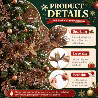Glitter Bronze Christmas Picks and Sprays - 108 Pieces, 12 Styles - Holiday Decoration